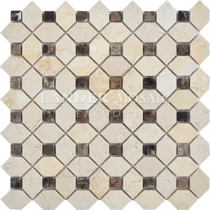 Carrelage de mosaïque en marbre en forme de diamant, artistique, beige, marron et mixte, pour projet