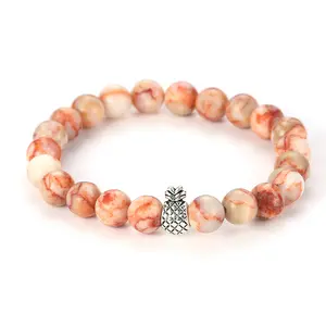 합금 파인애플 Charm Bracelets 몇 8 미리메터 나무 Beads Natural 돌 공작석 Bracelets & Bangles Pulsera 선물