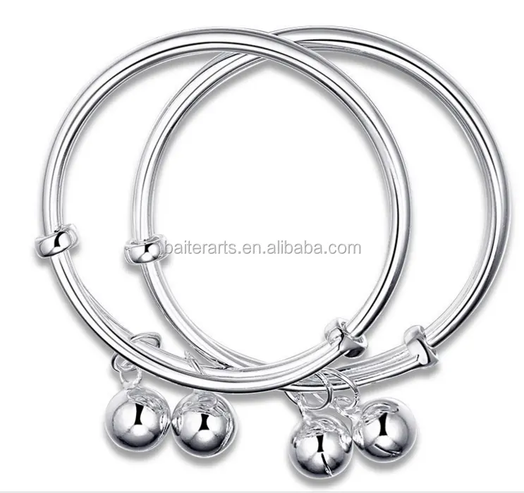 999 Sterling argent Lisse Cloche Réglable bracelet bracelet et Bracelets De Cheville pour Bébé Enfants