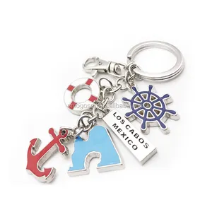 Name Keychain Keychains Wholesale Los Cabos Mexico Tourist Souvenir Anchor Keychain Beach Style Key Chains Charms Key Holder