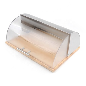 Stainless steel with PS Clear Cover Roll Top Bread Box for Kitchen, Bread Bin
