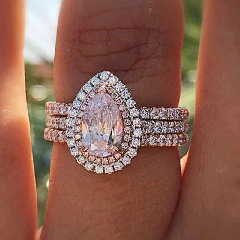 Caoshi уникальный дизайн капли воды трехслойное розовое каменное кольцо для девочек блестящее женское розовое кольцо с бриллиантами