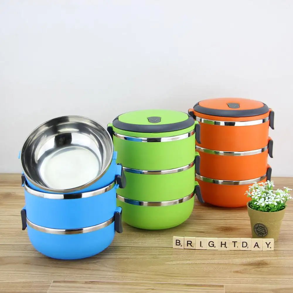 3 Compartment Food Container Tiffin Box Insulated Thermos Metal Stainless Steel Lunch Box For Kid
