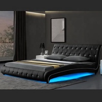 Willsoon Schlafzimmermöbel Luxusbett mit Gestepptem Design aus Kunstleder, Doppel-Holzbettrahmen mit LED-Beleuchtung und King-Size-Kopfteil
