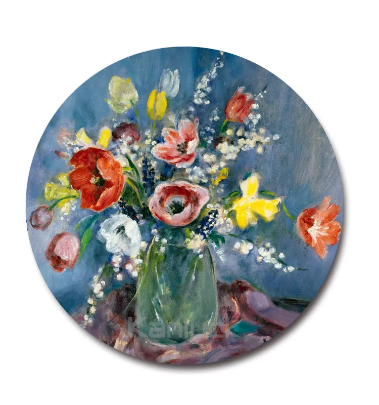 Canvas Flower Art Stretched over Circular Frame