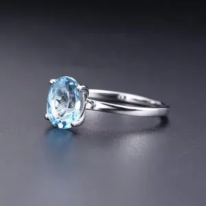 Abiding 4 Prong Oval Solitaire Ring Natural Blue Topaz Gemstone jewellery 925 Sterling Silver Engagement Ring Women