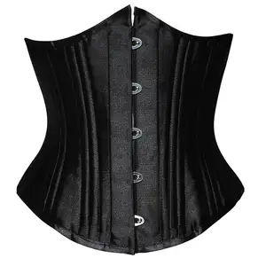 สไตล์แฟชั่นสีดำหญิงสวม Body Shaper Double Steel Boned Corset