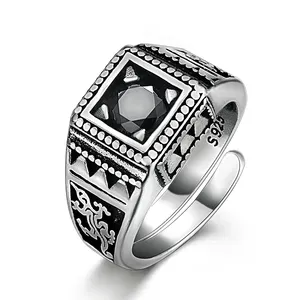 中国珠宝纯银泰国黑色氧化锆石戒指男士设计