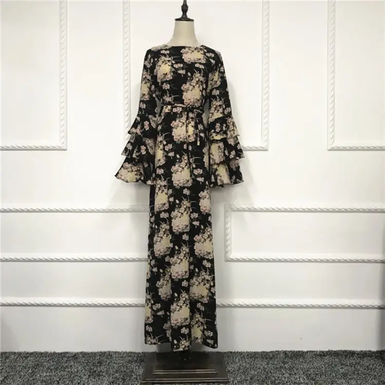 Новое поступление, плотное модное платье кафтан с цветочным принтом и оборками для полных женщин, мусульманский Официальный Дизайн с принтом Songket Baju Kurung