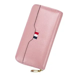 Dompet wanita kulit asli, dompet wanita mode kasual gaya Korea baru, dompet kulit asli, dompet risleting, dompet panjang kecil wanita, grosir china