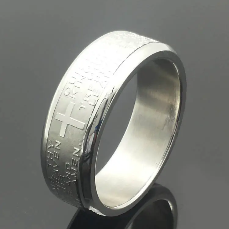 Hot selling stainless steel engraved english bible lords prayer religious rings