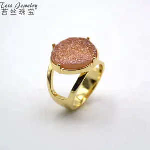 Good Quality Mens Druzy Jewelry Round Cut Natural Gemstone Drusy Rings Jewels New Gold Ring Models For Men