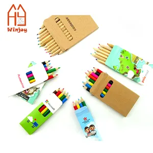 Lot de 6 ou 8 crayons de couleur en bois naturel, Mini taille, boîte en papier personnalisée, emballage pour enfants, crayons de couleur, ensembles d'art