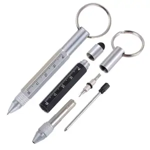 6 em 1 Ferramenta Caneta, mini Multifunções caneta de metal com anel chave régua Ferramenta chave de fenda de metal Caneta de Toque Stylus