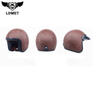 Venta al por mayor Rojo Negro marrón color gris medio de la cara llena de la motocicleta casco vintage - Product Image 3
