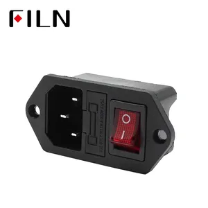 250V Red Lamp Rocker Switch Socket New 3 Pin Male Safe Power Socket IEC320 C14 Inlet Plug Connector 10A Fuse Power Socket