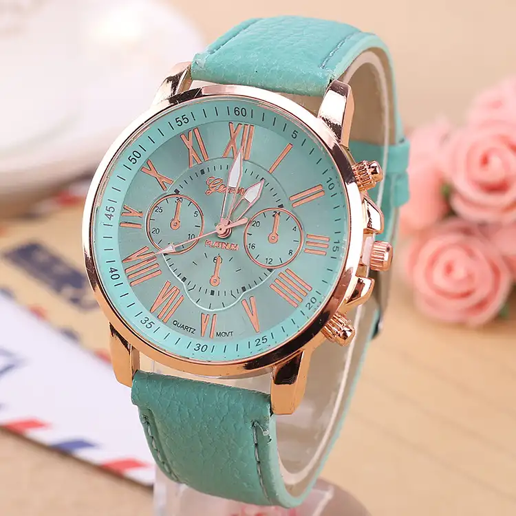 Women's Watches Fashion Geneva Brand Roman Numerals Faux Leather Quartz Wrist Watch Women Female hours clock