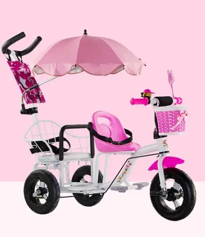 Good quality top grade double seat children tricycle toy for twins 2 seat