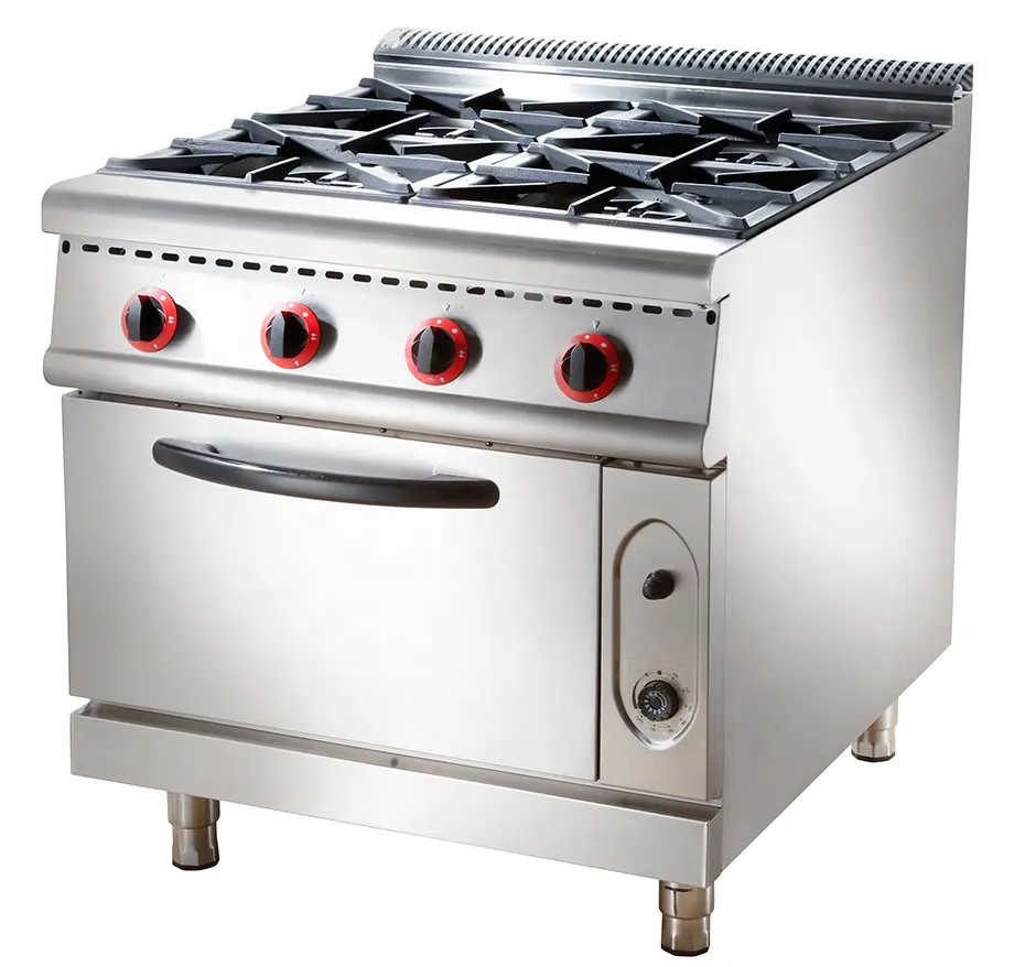 Venda direta da fábrica de equipamentos de cozinha Comercial aço inoxidável 4-queimador fogão a gás com forno