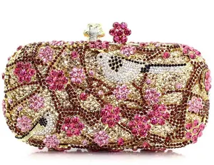 女性のパーティーのためのイブニングバッグ高級財布バッグのピンクの新しいファッション2019クリスタルクロス