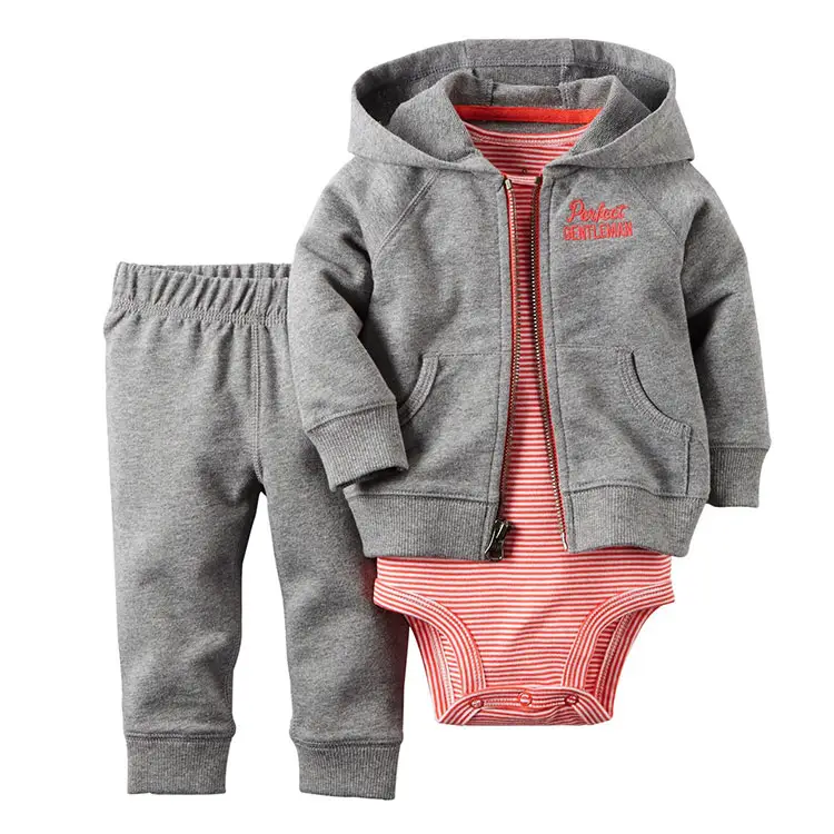 Custom newborn babi suits clothes winter infant boy girl coat romper pants 3 pcs 100% cotton baby clothing set