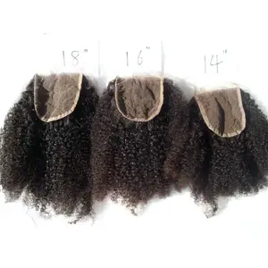 4c Afro ผมทรงแอฟโฟร่แบบม้วนสำหรับผู้หญิงผิวดำผมเรมี่บริสุทธิ์แบบบราซิลปิดด้านบน4*4สามารถย้อมได้