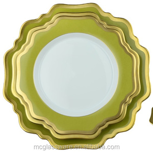 Service d'assiettes à dîner de la série, artisanal, en porcelaine, aux rayures, <span class=keywords><strong>vert</strong></span> Aqua, pour le mariage, nouvelle collection - Product Image 3