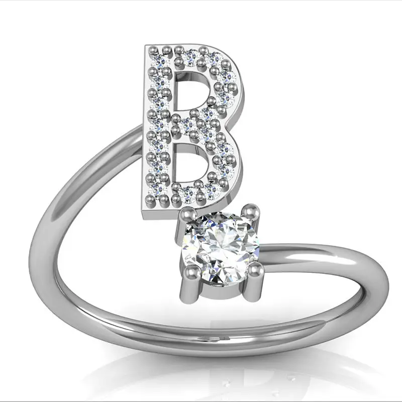 Groothandel Zilveren Crystal Rhinestone Alfabet P H M Ontwerp G Vinger J D R B Z F T Sleutel Y S Eerste Brief Ring