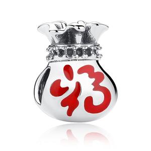 925 Sterling Silver Lucky Bag Con Stile Cinese Rosso Dello Smalto Europeo Corde <span class=keywords><strong>Perline</strong></span> Lucidatura Argento - Product Image 1