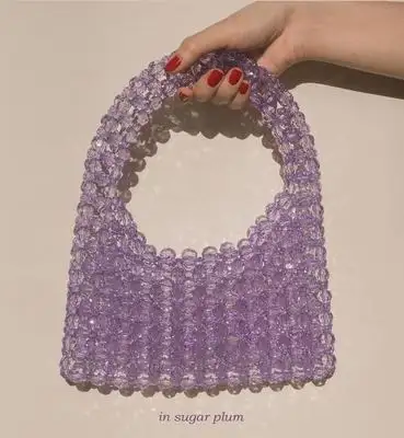 Ins Popular Purple Color Crystal Beaded Handbag For Women Customizable Color Handmade Beaded Bag