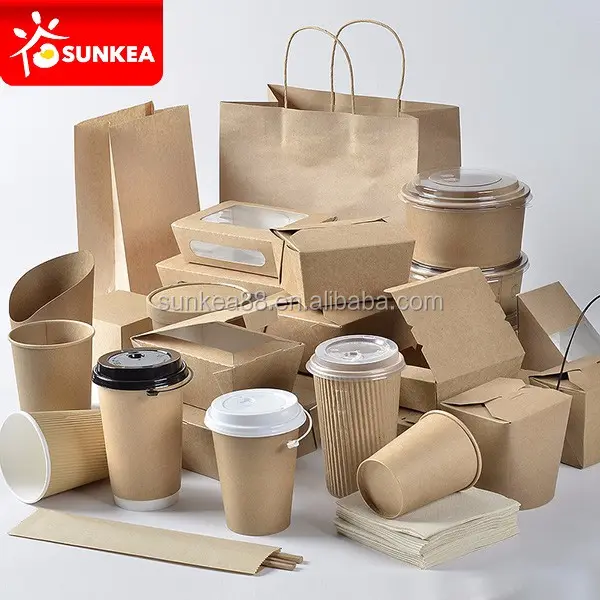 Disposable custom made paper take away food boxes and cup