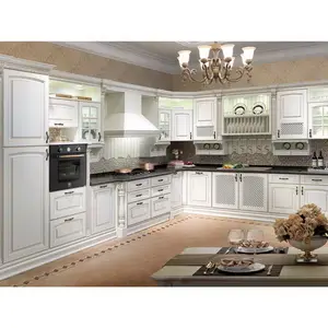 OPPEIN nuevo diseño blanco Alder de gabinete de cocina de madera maciza gabinetes de madera