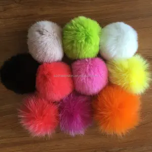 raccoon colored decorative balls/cheerleader pompom/fur pom keychain
