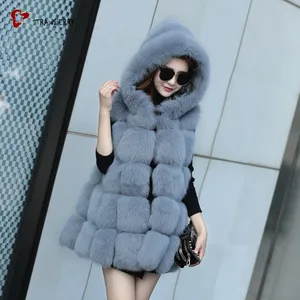 2022 wholesale winter full pelt real fur vest fur gilet for women fox fur vest with hood