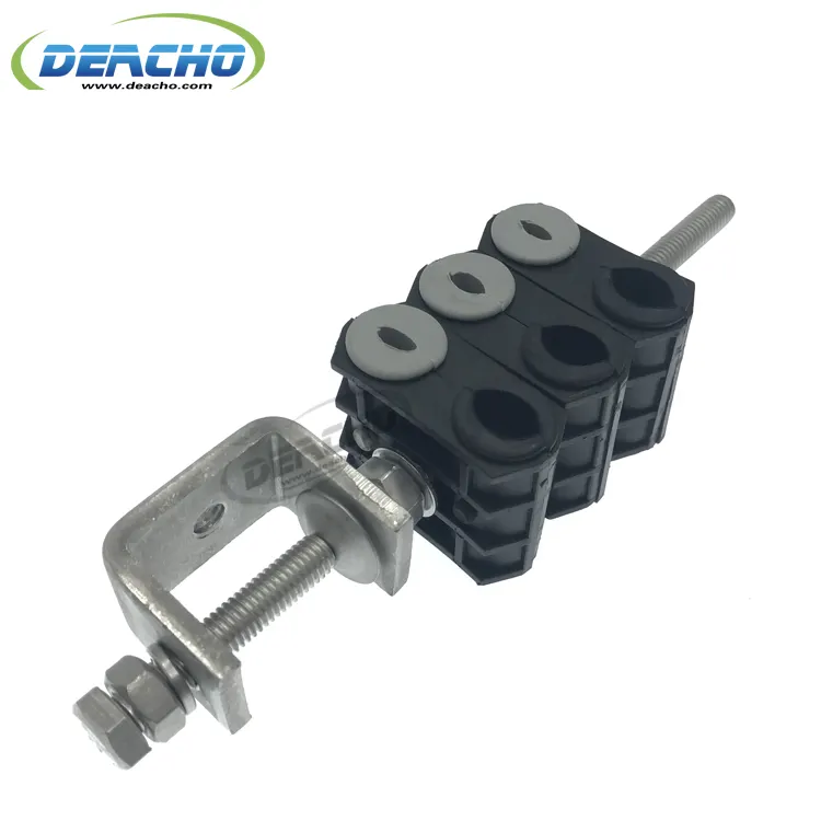 Special cable clamps, combined solutions for power cables (DC) and Fiber Optic cables (FO)