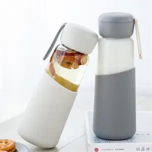 special design 450ml 18oz borosilicate cute glass water bottle with fruit infuse