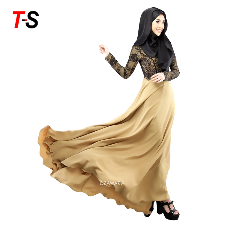 Поддельные две шт Флокирование современные Исламская мусульманское платье Макси