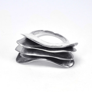 Anillo de Plata de Ley 925 con textura lisa, anillo de moda Chapado en plata para regalo de boda, aniversario, compromiso o fiesta para mujer - Product Image 1