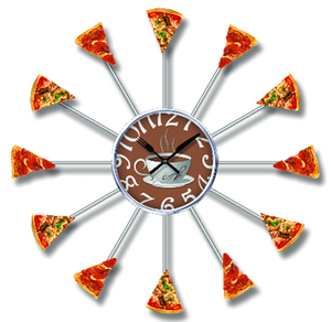 T6826 sáng tạo bánh Pizza Mô hình nhà bếp Đồng hồ kim loại lớn trang trí nội thất thành phố dao kéo nghệ thuật hiện đại đồng hồ treo tường tường Relojes horloge - Product Image 2