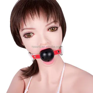 SM Bondage Terughoudendheid Mesh Plastic Bal Gag Rode Joint Wit Lederen Riem Mondknevel