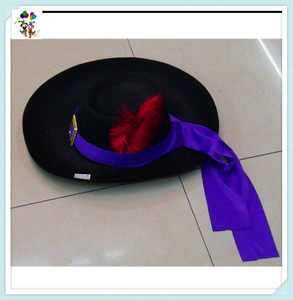 Sombreros de disfraz de fiesta para adultos, Sombreros con plumas, de fieltro, Color negro, barato, HPC-0257 - Product Image 3