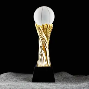 Eccellente Artigianale di Cristallo Basket Trofeo Del Grano Dorato Con Base Nera Vittoria Awards