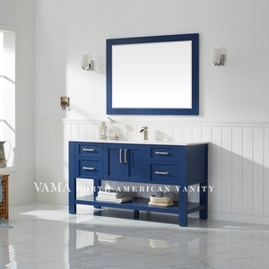 VAMA Factory-mueble de baño de 60 pulgadas, mueble de Diseño popular Europeo vintage de madera sólida azul, tocador de baño con top de cuarzo 784060 - Product Image 2