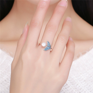 GR85 925 Sterling Silver Summer Ocean Mermaid Whale's Tail Blue Zircon Jewelry <strong>Necklaces</strong> <strong>Ring</strong> Set for Women Parties <strong>Weddings</strong> - Product Image 6