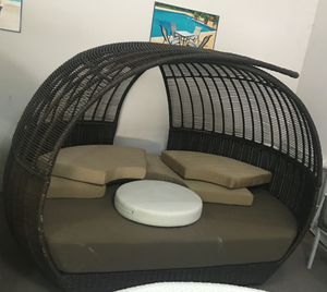 Outdoor Rieten Rotan Ronde Daybed Aluminium Met Luifel