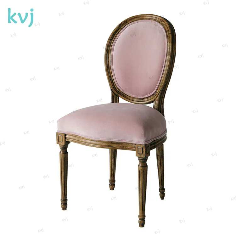 KVJ-7808 dining room vintage french carved wood pink louis chair