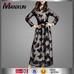 Cordón encantador Bordado Bowknot <span class=keywords><strong>La</strong></span> Correa <span class=keywords><strong>de</strong></span> Dos Piezas <span class=keywords><strong>de</strong></span> Manga Larga Prom Mujeres Vestido Largo - Product Image 1