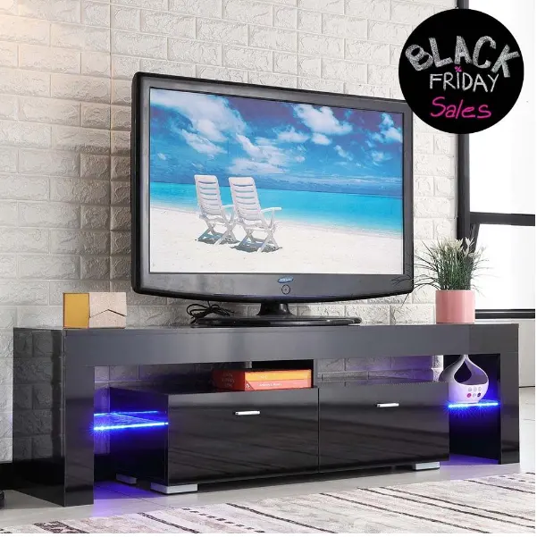 High Gloss Black TV Stand Unit Cabinet Console Furniture w/LED