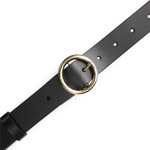 <span class=keywords><strong>Ceinture</strong></span> en cuir véritable noir rétro pour femmes avec boucle à ardillon ronde - Product Image 4