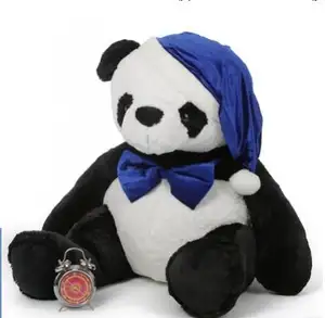 free sample plush stuffed giant panda with hat/custom white and black giant soft panda plush toy/plush giant panda animal toy